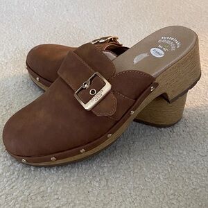Dr. Scholl's Brown Buckle Clog Mules